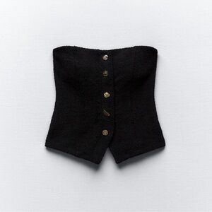 Zara Strapless Jacquard Top with Gold Buttons
